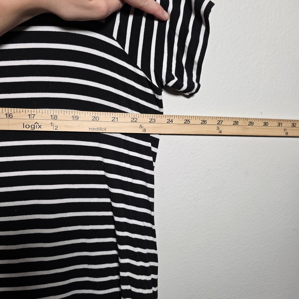 Catherines 1X‎ Black White Striped Midi Shift Dress Pockets Stretch Casual - Picture 5 of 7
